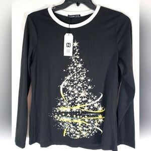 NWT Noracora Black Long Sleeve Christmas Tree Shirt Sz XL